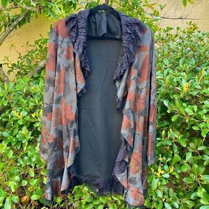 Rossie Roma Black Silk Blend Floral Print Open Cardigan/Jacket. Size Large. EUC!